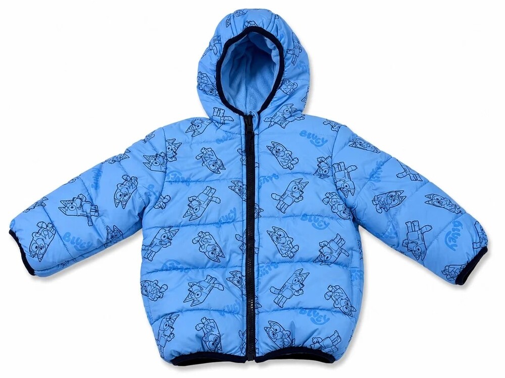 Bluey Reversible Puffer Fleece Jacket Toddler Size 2T Blue Hooded Coat
